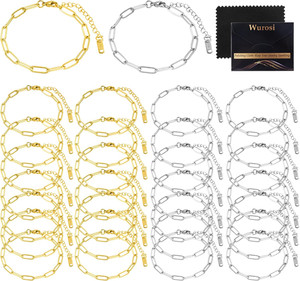 Authentic 18K Gold Plated 30PCS 6.3 Inch Charm Bracelet Chain(Gold & Silver) | Lobster Cla