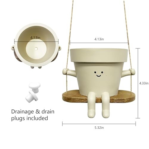 Hanging Planter Swing Face Plant Pot - Cute Resin Head Planters with Drainage - Picture 2 of 6
