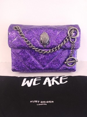 Kurt Geiger Mini Kensington Tasche Adlerkopf Lila Glitzer Crossbody