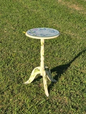 Hand Painted Floral Accent Table Signed Rosetta w/ Glass Top 22"