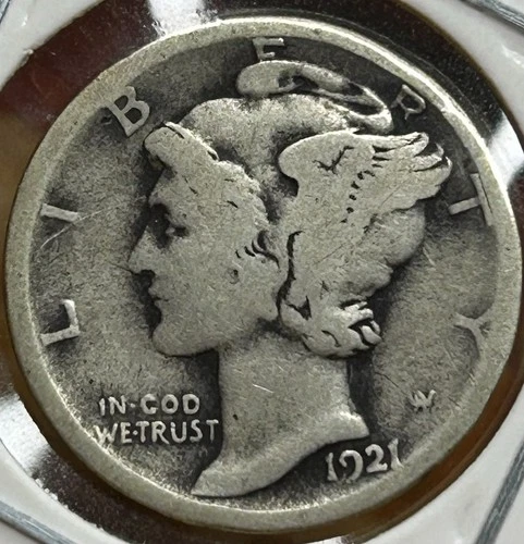 1921 D Mercury Dime VG/Fine Semi Key Date, 90% Silver Dime, 1080000 Low Mintage