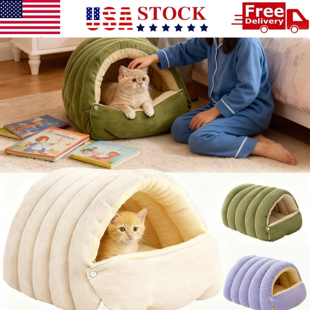 Thermal Cat Cave Winter Warm Plush Bed Enclosed Soft Pet Cave Cat Dog 45*30*19CM