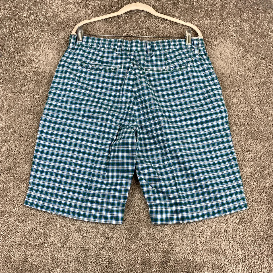 Stafford Prep Chino Shorts Men's Waist 34 Blue Green Multi Plaid Flat Front - Image 3 of 4