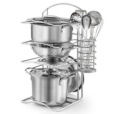 12Pcs Kids Pretend Play Kitchen Accessories Toy Stainless Steel Metal Pots an...