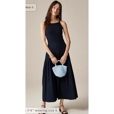NWT J. Crew Pintuck Mixy Dress Navy Blue Maxi M