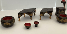 VTG lot of 7 pc Japanese dollhouse furniture, 6 x 3 x 2 inch Dimond table pots.
