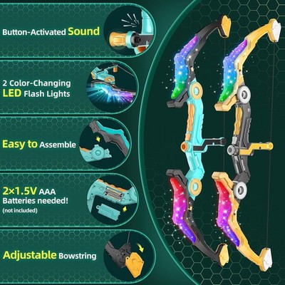 2 Pack Kids Bow and Arrow Set with Sound Effects & LED Flash Lights Achery Set, 