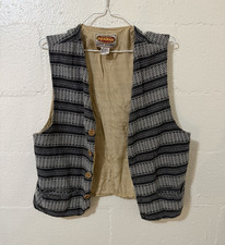 Paragraff Men's Geometric Stripe Button Front Vest M Black/White Rayon Cotton
