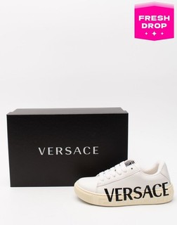 RRP €402 VERSACE Kids Leather Sneakers US2.5 UK2 EU34 Greek Key Made in Italy