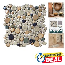 Pebble Mosaic Tiles 5 Sheets 12x12 Porcelain Beige Tan Brown Glazed Mesh