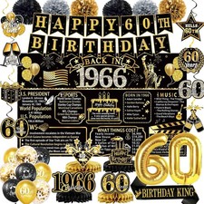 60th Birthday Decorations for Men, Black and Gold 60 Year Old