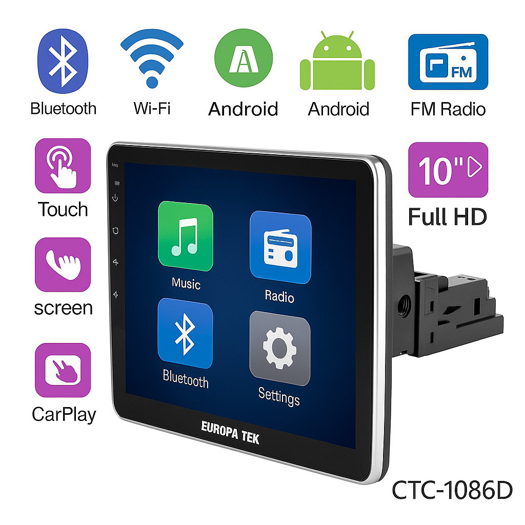 RobertAgor Driwei - Autoradio Android Auto CarPlay 10" WIFI GPS BT 4+64gb HD Touch Screen Ctc-1086d - Miniatura 3