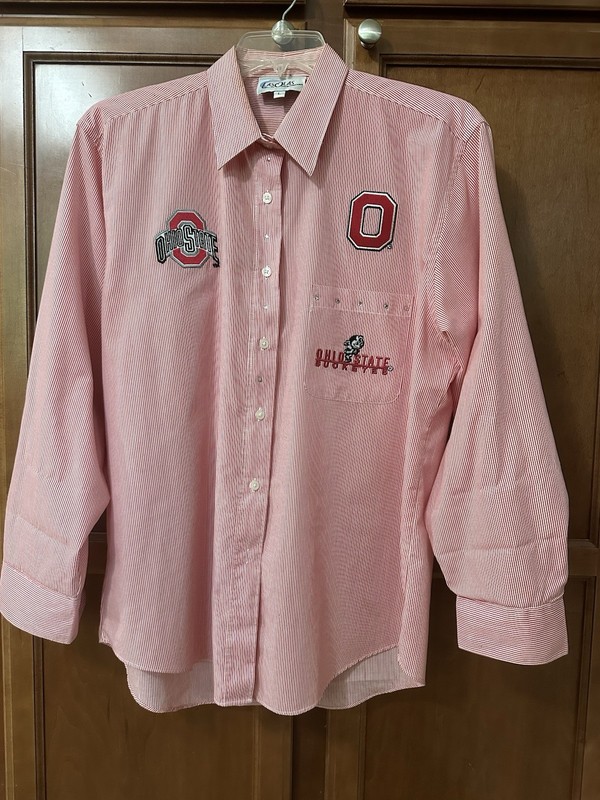 Women's Large Red & White striped Ohio State long sleeve Blouse Shirt by LosOLAS