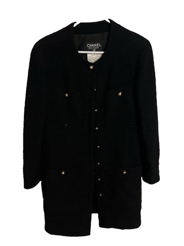 Black Chanel Boutique Tweed Longline Coat /Blazer