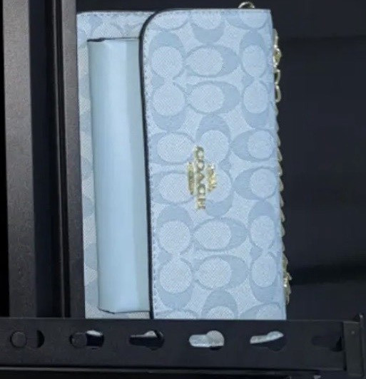 Coach Light Blue Logo Chain Strap Shoulder Bag Gold Hardware Women's Designer