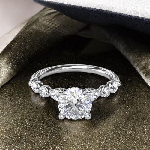 Bague De Fiançailles Or Blanc 14k Diamant Taille Rayonnante 3.5 Carats Certifié IGI - Taille 8