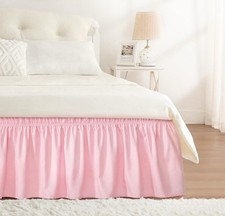 RIMELA Pink Bed Skirt Twin, Elastic Bedding Dust Ruffle Wrap Around Bedskirt