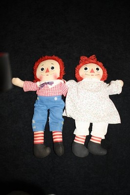 Vintage 70's Cloth Knickerbocker Raggedy Ann & Raggedy Andy Dolls -16'' height