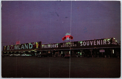 VINTAGE POSTCARD REEVES BOOMLAND FIREWORKS AND SOUVENIRS CHARLESTON MISSOURI