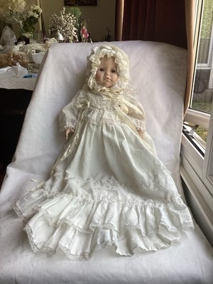 Vintage Effanbee Porzellan Puppe gemarkt 41960 1980 New York mit Lautsprecher Riemenscheibe