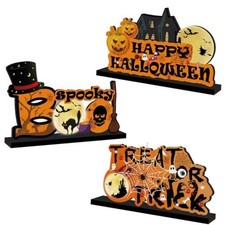 3Pcs Halloween Table Decorations - Happy Halloween Table Wooden Centerpiece