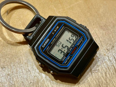 Casio F91W Keyring Adapter Keychain Black 3D Print Modification