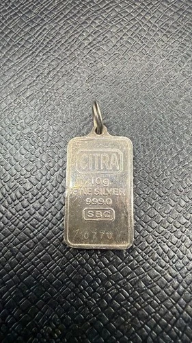 Vintage Rare Citra SBC Silver Bullion Bar Pendant 10g .999 Silver