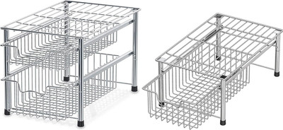 Simplehouseware Stackable 2 Tier Sliding Basket + Single Tier Basket, Chrome