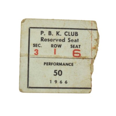 1966 Phi Beta Kappa P.B.K. Club Performance 50 Ticket Reserved Seat