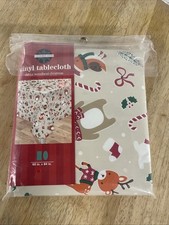 Christmas Vinyl Tablecloth 60x84 Dahlia Woodland Holiday NEW