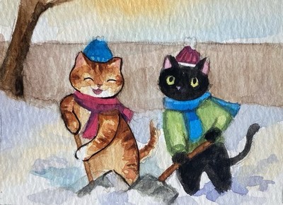 ACEO 100% Hand Painted Original Mixed Media Painting Art Cat