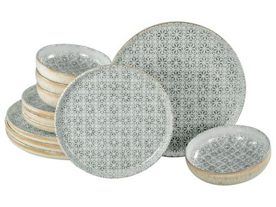 CreaTable 24087 Serie Uno Emiliana Grau 12-tlg Teller Set Geschirrset 4 Personen