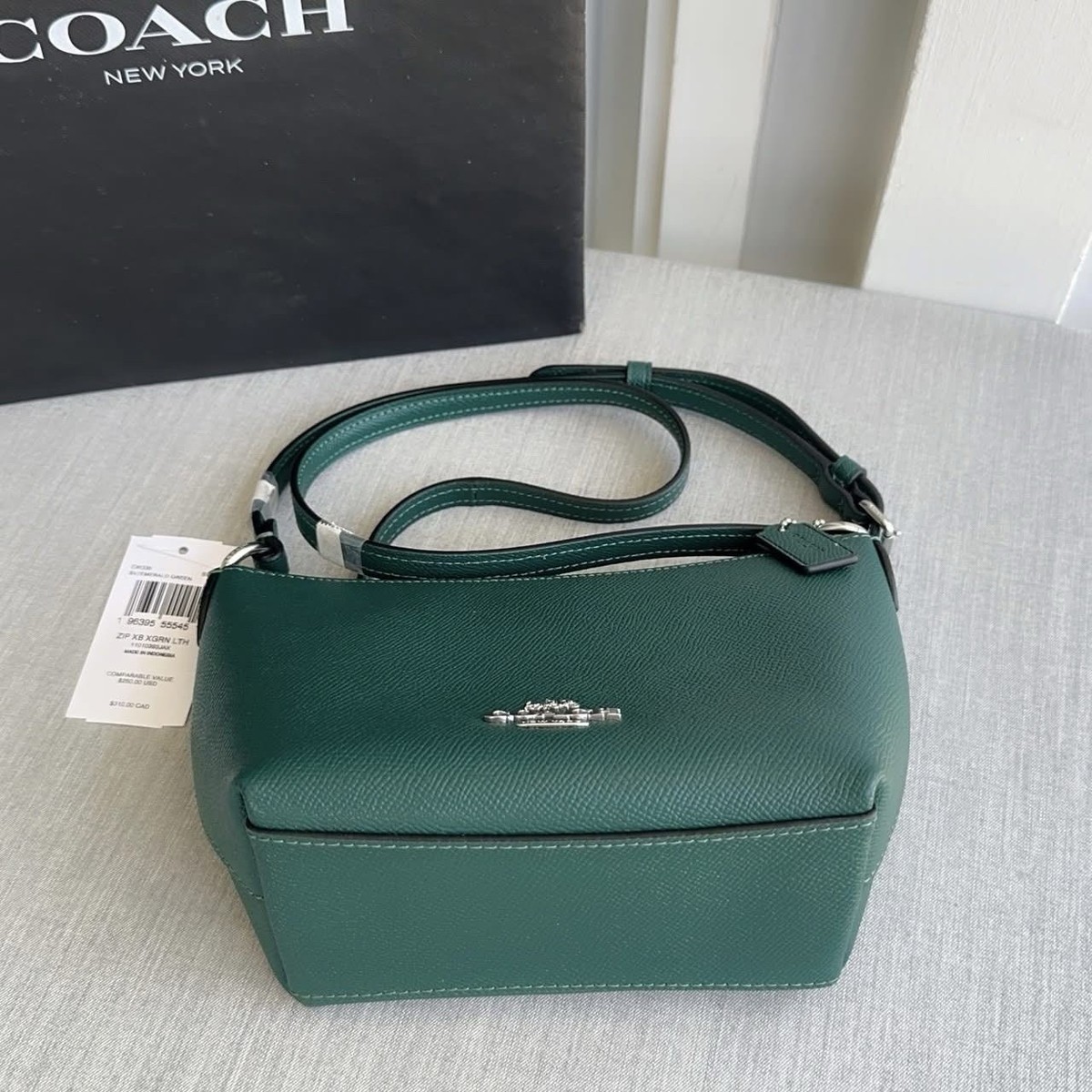 NWT - COACH Zip Top Crossbody Bag - CW336 Silver/Emerald Green | eBay