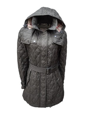 Burberry Quilted Coat M Medium Green Detachable Hood Nova Check - New defects