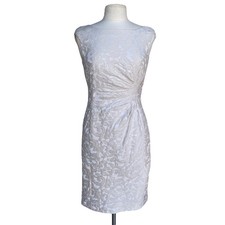 RALPH LAUREN Womens 6 Beige Floral Holiday Silver Textured Ruched Sheath Dress