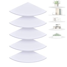 Set of 5 Pieces Corner Mounting Shelf with White, Wood Floating Wall Mounted ...