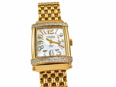 #ad Anne Klein 7633 Rectangle Mother of Pearl Dial Quartz 30m Gold Steel Bracelet $99.99