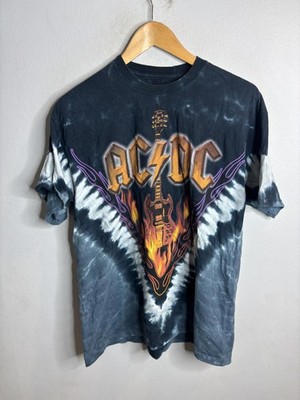 Liquid Blue AC/DC Hell's Bells Shirt Mens L Tie Dye Flames Graphic Tee Rock