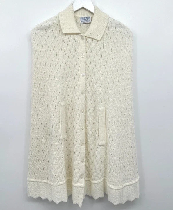 Vintage British Vogue Wintuk Poncho Cape Sweater One Size Sheer Quiet Luxury USA