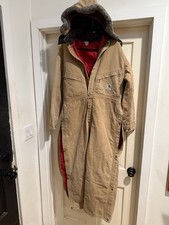 VTG CARHARTT 996QZR RED QUILTED LINED DUCK CANVAS WORKWEAR CARPENTER COVERALLS
