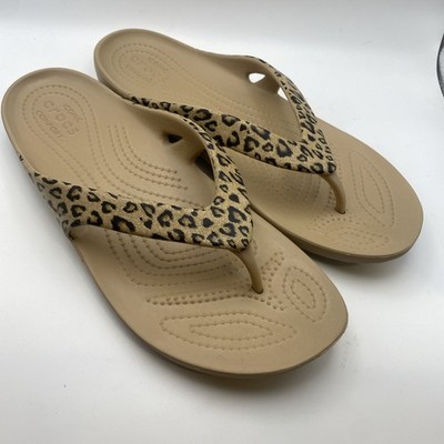 Crocs Kadee II Leopard Print Thong Flip Flop Sandal Sz 9