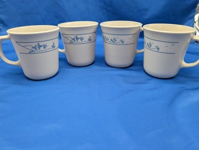 Set of 4 Vtg Corning Corelle FIRST OF SPRING Coffee Mugs Cups Blue White Floral