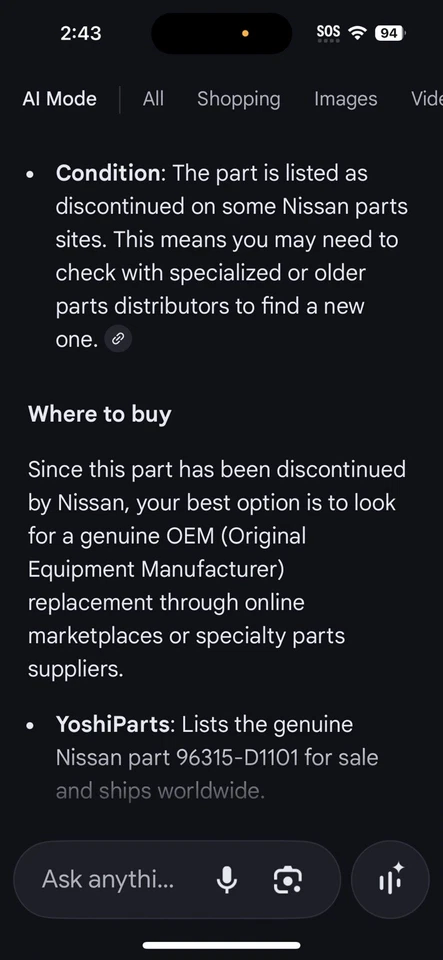 Nueva aleta de acabado de esquina de puerta LH Nissan 96315D1101 de colección OEM para 350Z NOS Foto 3 de 4