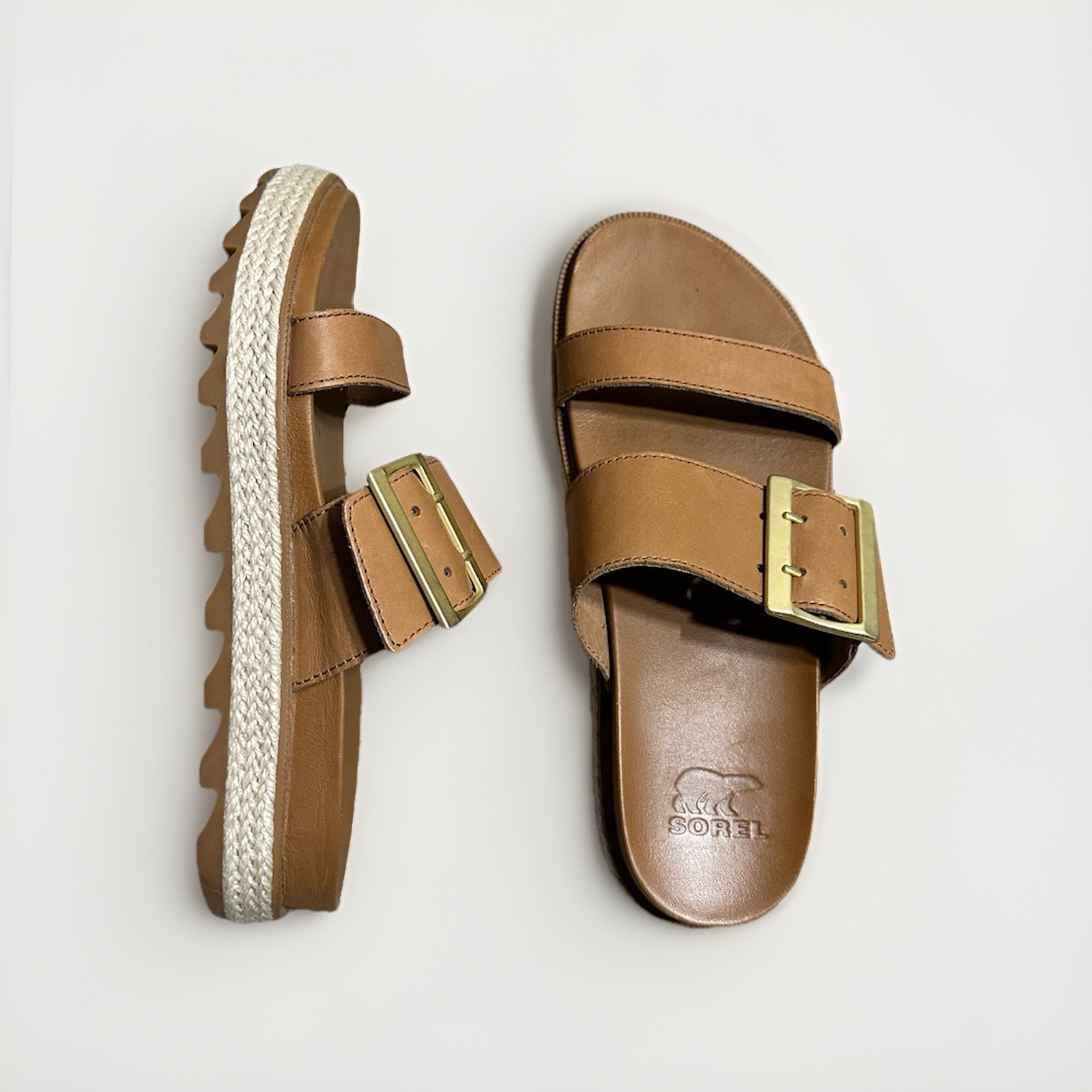 Sorel Women’s Tan Leather Buckle Slide Sandals – Size 6.5 / EU 37.5