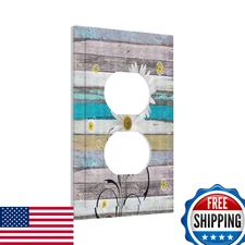 Spshian Rustic Plank Floral Daisy 1-Gang Decorative Outlet Cover Wall Plate