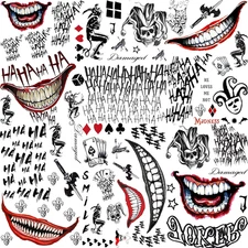 6 Sheets The Joker Temporary Tattoos For Halloween Makeup Kit, Suicide Squad Jok
