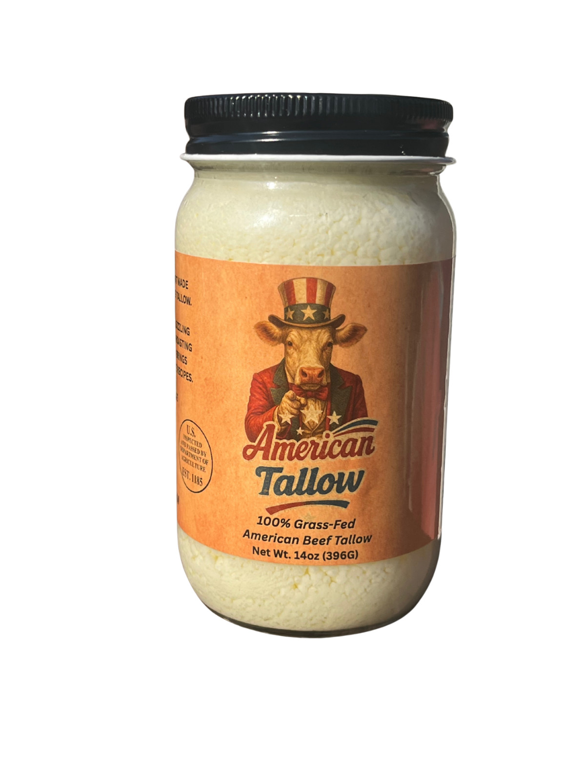 100% Grass-Fed, Pasture-Raised, Non-GMO American Beef Tallow - 14 oz Glass Jar
