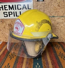 Vintage Yellow Bullard Firedome Fire Helmet With Clear Face Shield