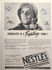 Nestlé's Milk Chocolate Almonds Bar Soldier Fighting Food Vintage Print Ad 1944