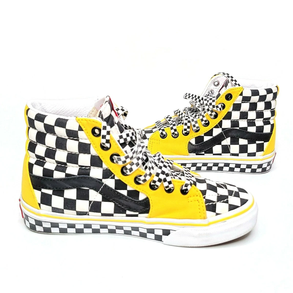 Yellow high top checkered vans sale